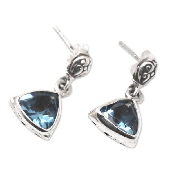 Alternate image for Handmade Blue Topaz and Sterling Silver Dangle Earrings Lost Triangle