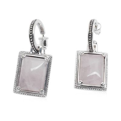 Alternate image for Classic-Inspired Rectangular Rose Quartz Dangle Earrings Tender Empress