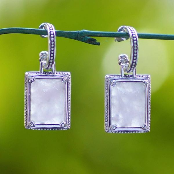 Alternate image for Classic-Inspired Rectangular Rose Quartz Dangle Earrings Tender Empress