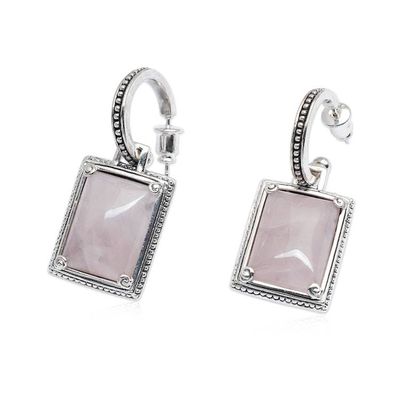 Alternate image for Classic-Inspired Rectangular Rose Quartz Dangle Earrings Tender Empress