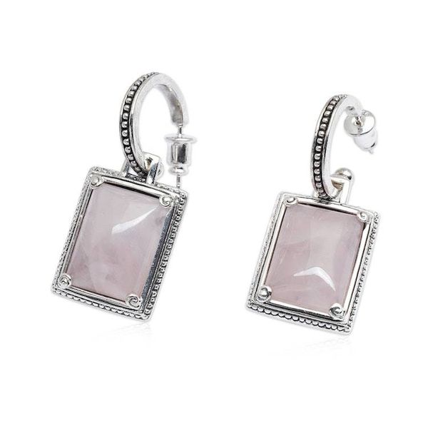 Alternate image for Classic-Inspired Rectangular Rose Quartz Dangle Earrings Tender Empress
