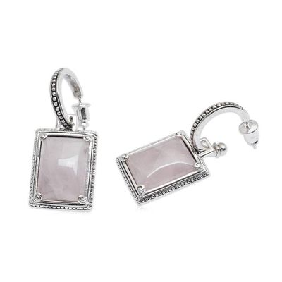 Alternate image for Classic-Inspired Rectangular Rose Quartz Dangle Earrings Tender Empress