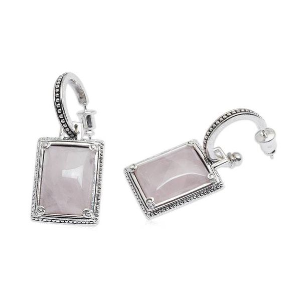 Alternate image for Classic-Inspired Rectangular Rose Quartz Dangle Earrings Tender Empress