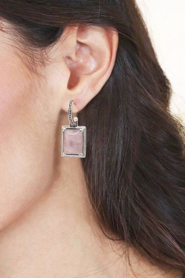 Alternate image for Classic-Inspired Rectangular Rose Quartz Dangle Earrings Tender Empress