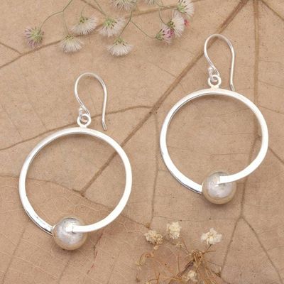 Alternate image for Polished Minimalist Round Sterling Silver Dangle Earrings World Balance