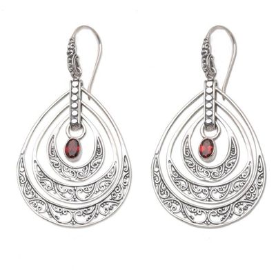 Primary image for Artisan Crafted Garnet Dangle Earrings Party Gala in Red