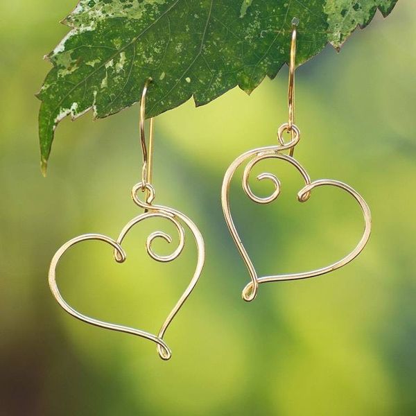Alternate image for Hollow Heart-Themed 18k Gold-Plated Drop Earrings from Bali Wires of Love