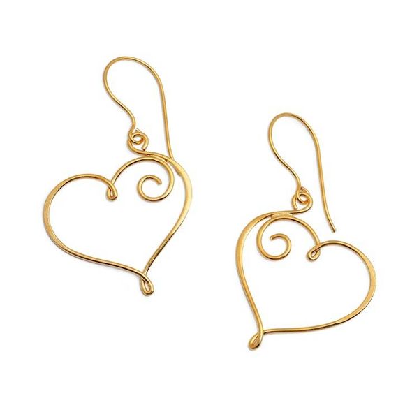 Alternate image for Hollow Heart-Themed 18k Gold-Plated Drop Earrings from Bali Wires of Love