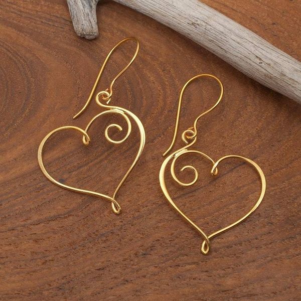 Alternate image for Hollow Heart-Themed 18k Gold-Plated Drop Earrings from Bali Wires of Love
