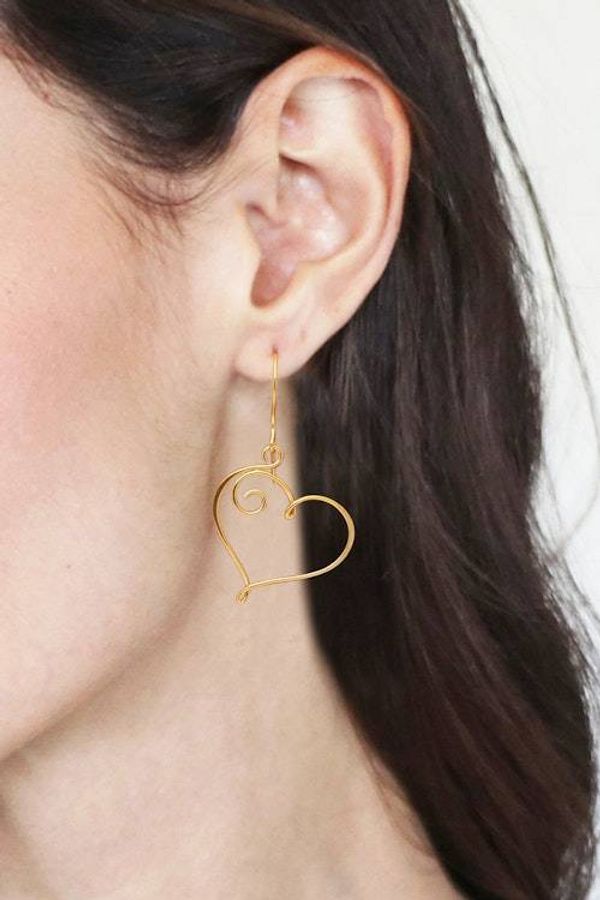 Alternate image for Hollow Heart-Themed 18k Gold-Plated Drop Earrings from Bali Wires of Love