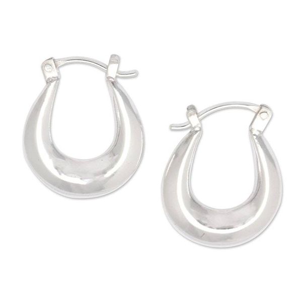 Alternate image for High-Polished Sterling Silver Hoop Earrings from Bali Superb Auras