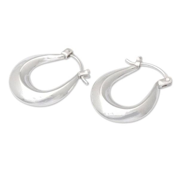 Alternate image for High-Polished Sterling Silver Hoop Earrings from Bali Superb Auras