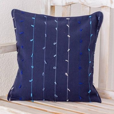 Primary image for 100 Cotton Dark Blue Cushion Cover with Gray and Blue Lines Thoughts on Blue