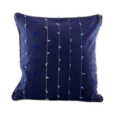 Alternate image for 100 Cotton Dark Blue Cushion Cover with Gray and Blue Lines Thoughts on Blue