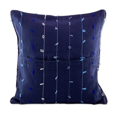 Alternate image for 100 Cotton Dark Blue Cushion Cover with Gray and Blue Lines Thoughts on Blue