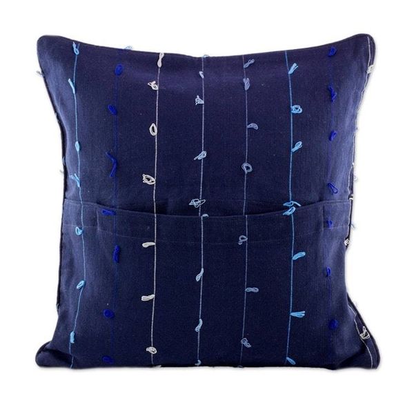 Alternate image for 100 Cotton Dark Blue Cushion Cover with Gray and Blue Lines Thoughts on Blue