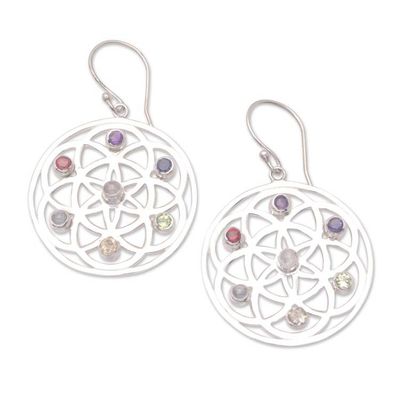 Alternate image for Multi-Gemstone Chakra-Themed Sterling Silver Dangle Earrings Universal Chakras