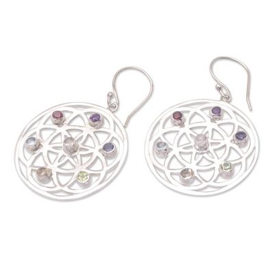 Alternate image for Multi-Gemstone Chakra-Themed Sterling Silver Dangle Earrings Universal Chakras
