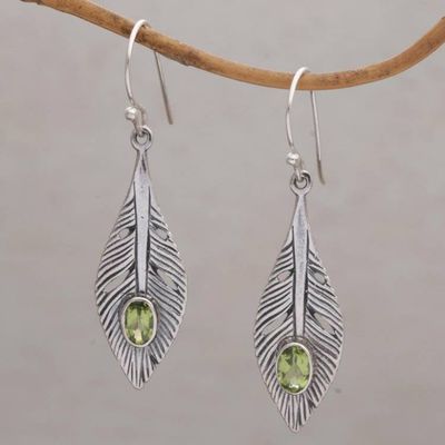 Primary image for Peridot and Silver Feather Dangle Earrings from Bali Glittering Feathers