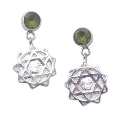 Alternate image for Sterling Silver Peridot Heart Chakra Symbol Dangle Earrings Anahata Chakra