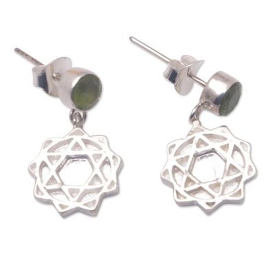 Alternate image for Sterling Silver Peridot Heart Chakra Symbol Dangle Earrings Anahata Chakra
