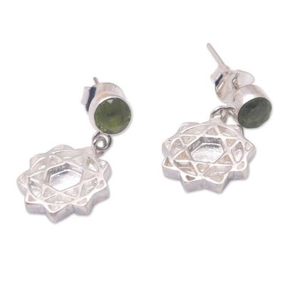 Alternate image for Sterling Silver Peridot Heart Chakra Symbol Dangle Earrings Anahata Chakra