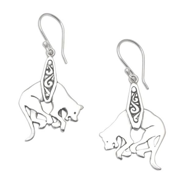 Alternate image for Sterling Silver Dangle Earrings with Dog Motif Entangled Pup