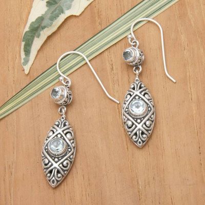 Primary image for Traditional Faceted Blue Topaz Dangle Earrings from Bali Blue Marquise
