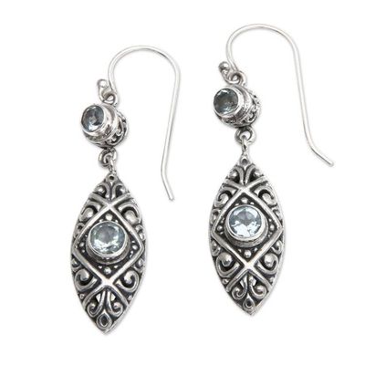 Alternate image for Traditional Faceted Blue Topaz Dangle Earrings from Bali Blue Marquise