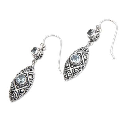 Alternate image for Traditional Faceted Blue Topaz Dangle Earrings from Bali Blue Marquise