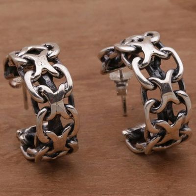 Primary image for Artisan Crafted Sterling Silver Balinese Half-Hoop Earrings Intricate Chain