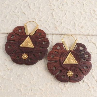 Primary image for Eye of Providence Gold Accented Wood Earrings Eye of Providence