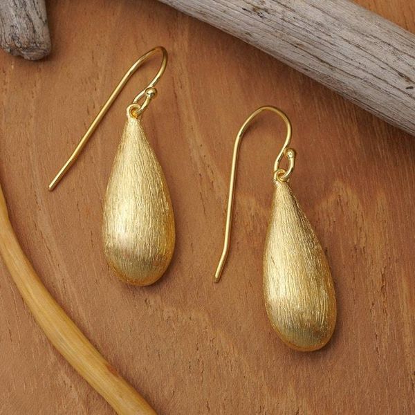 Alternate image for Gold-Plated Drop-Shaped Earrings with Brushed-Satin Finish The Immortal Splendor