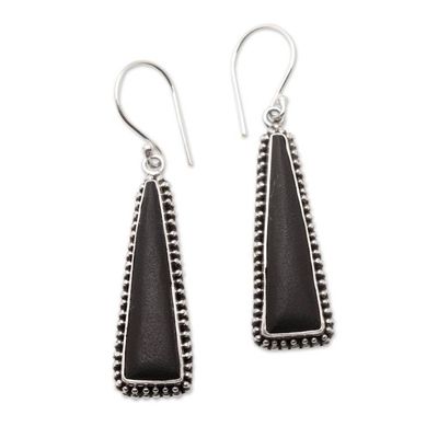 Alternate image for Pyramid-Themed Sterling Silver  Lava Stone Dangle Earrings Black Pyramid