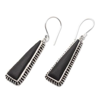 Alternate image for Pyramid-Themed Sterling Silver  Lava Stone Dangle Earrings Black Pyramid