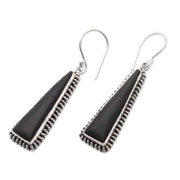 Alternate image for Pyramid-Themed Sterling Silver  Lava Stone Dangle Earrings Black Pyramid