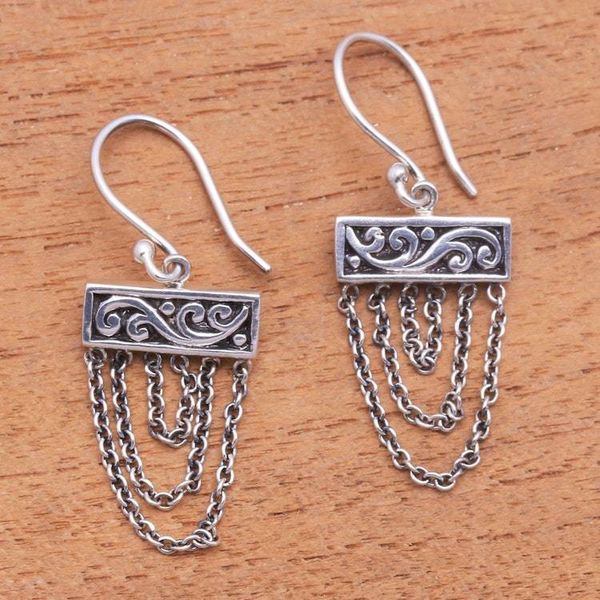 Alternate image for Sterling Silver Dangle Earrings with Chain from Bali Traditional Chain