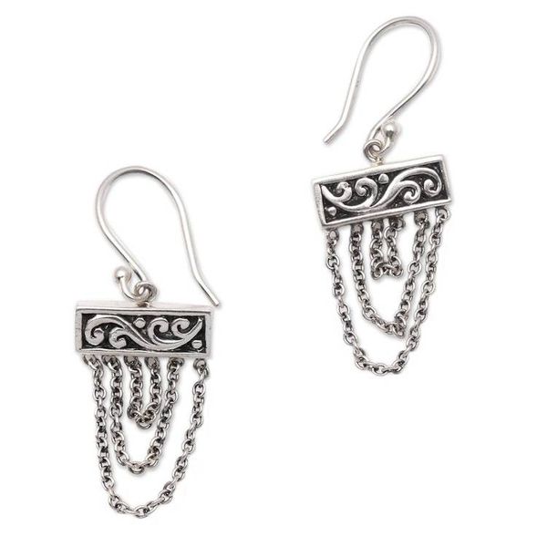 Alternate image for Sterling Silver Dangle Earrings with Chain from Bali Traditional Chain