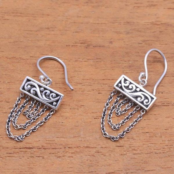 Alternate image for Sterling Silver Dangle Earrings with Chain from Bali Traditional Chain