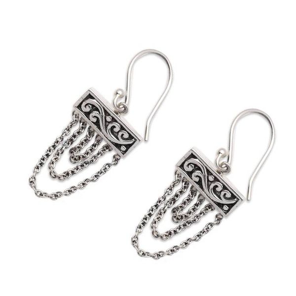 Alternate image for Sterling Silver Dangle Earrings with Chain from Bali Traditional Chain
