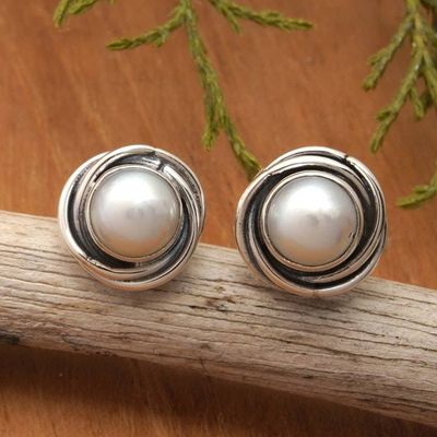 Primary image for Cultured Pearl and Sterling Silver Whirl Button Earrings Pearly Whirls