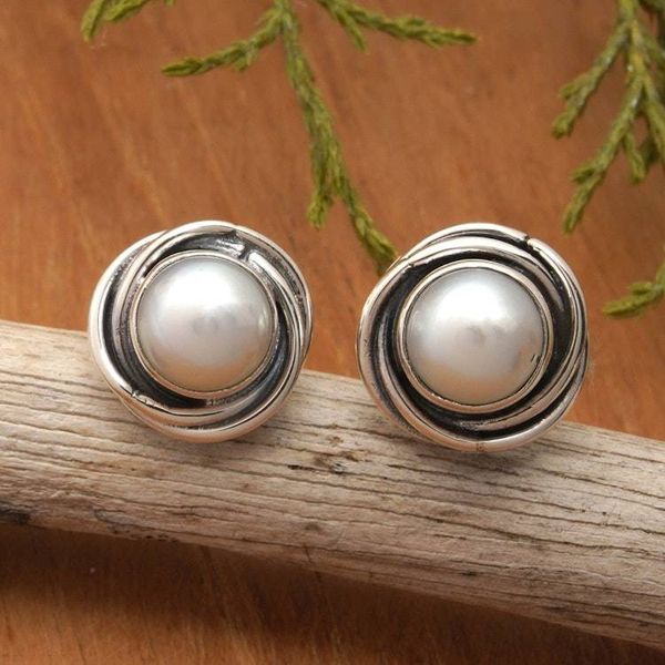 Alternate image for Cultured Pearl and Sterling Silver Whirl Button Earrings Pearly Whirls