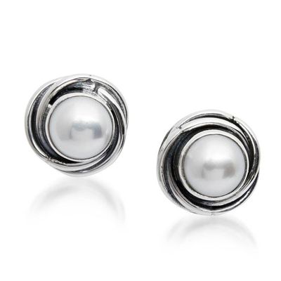 Alternate image for Cultured Pearl and Sterling Silver Whirl Button Earrings Pearly Whirls