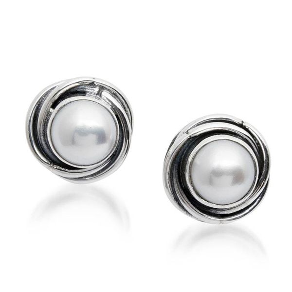 Alternate image for Cultured Pearl and Sterling Silver Whirl Button Earrings Pearly Whirls