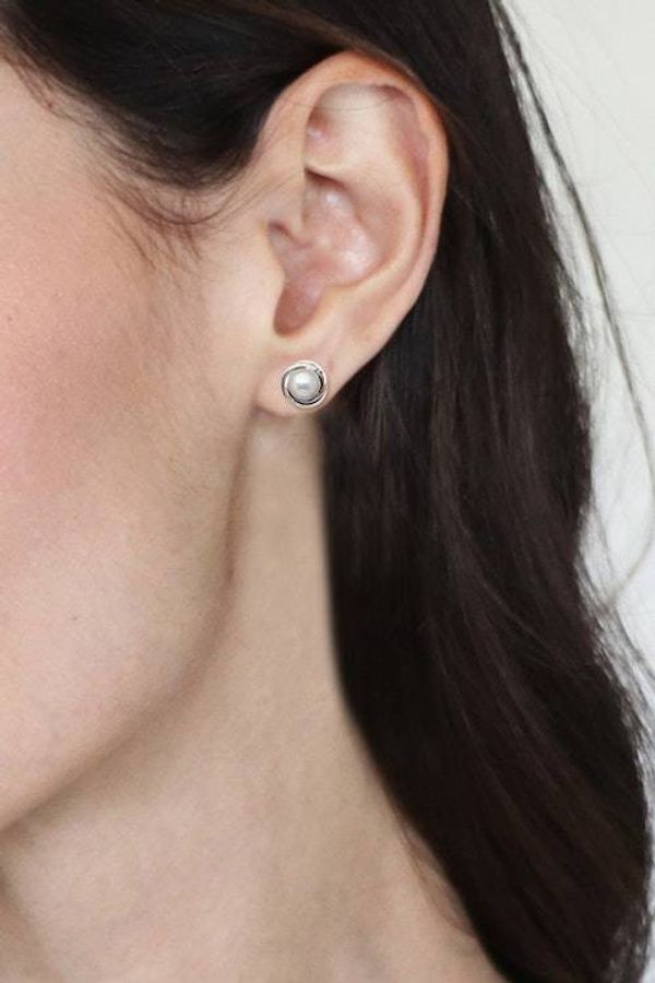 Alternate image for Cultured Pearl and Sterling Silver Whirl Button Earrings Pearly Whirls
