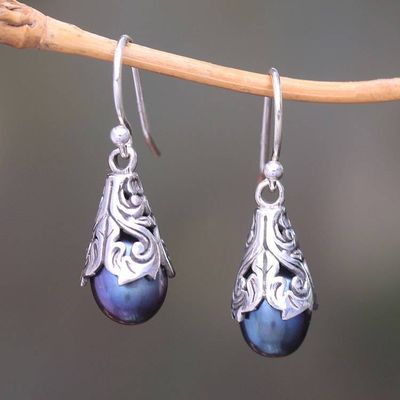 Primary image for Peacock Cultured Pearl Dangle Earrings from Bali Little Trumpets in Peacock