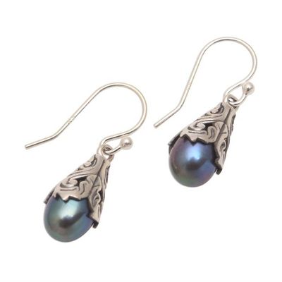 Alternate image for Peacock Cultured Pearl Dangle Earrings from Bali Little Trumpets in Peacock
