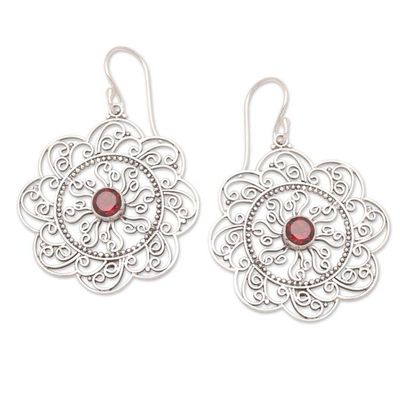 Alternate image for Floral and Sun-Inspired Garnet Filigree Dangle Earrings Passionate Sunset