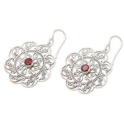 Alternate image for Floral and Sun-Inspired Garnet Filigree Dangle Earrings Passionate Sunset