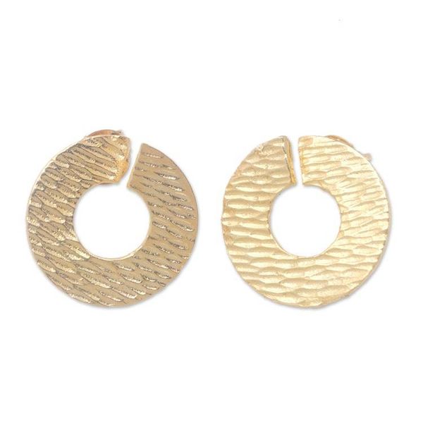 Alternate image for Round Hammered 18k Gold-Plated Brass Button Earrings Golden Donut Dame